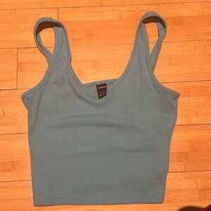 SHEIN Ribbed Scoop Neck Crop Tank in Dusty Blue-Grey